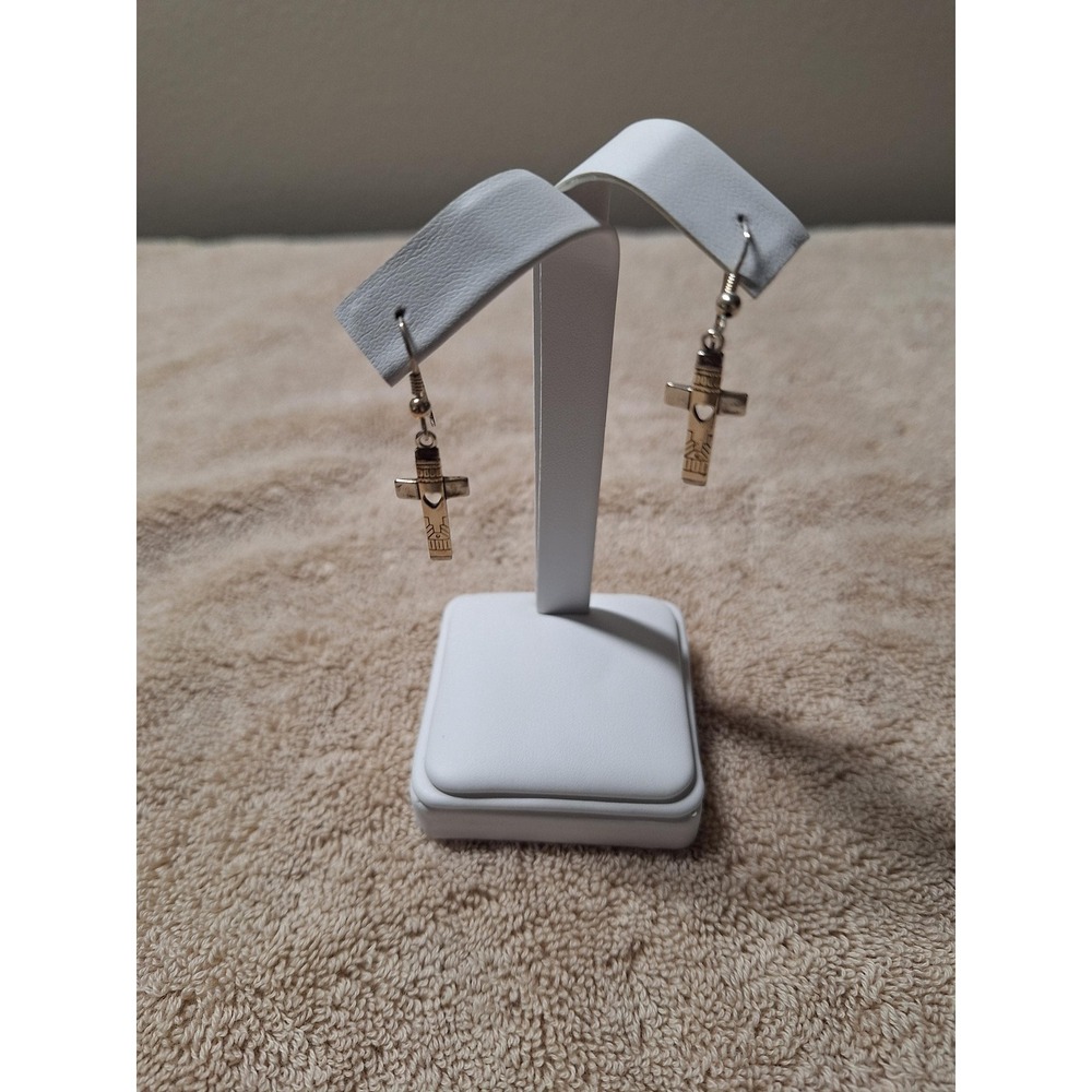 Roderick Tenorio cross earrings in 14k gold sterling silver dangle drop earrings